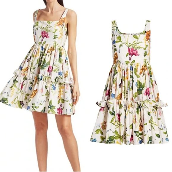 Cara Cara Sasha Floral Apron Flare Dress In Hudson Ivory 4 - Picture 1 of 12